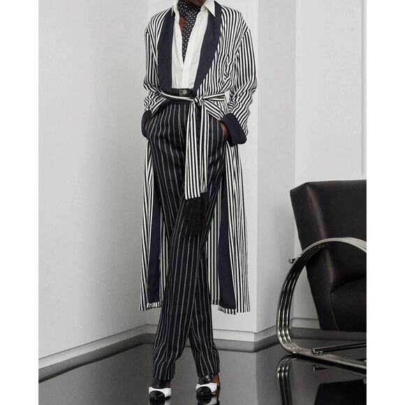 Ralph Lauren Collection Purple Label Pinstripe Wool Pants 8 Straight Leg Runway - Picture 5 of 16